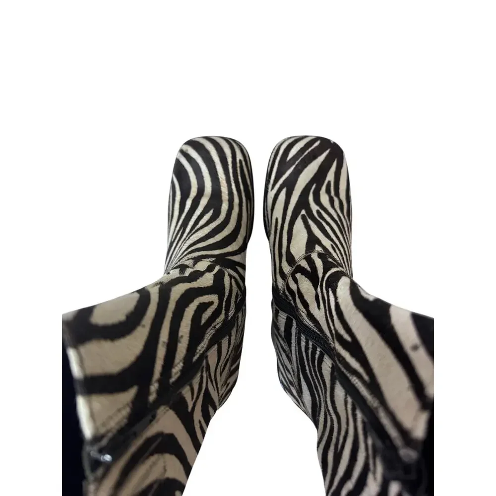 VTG 90s 
Steve Madden Zebra Pony Hair Chunky Heel Boots Size 9 - Picture 9 of 9